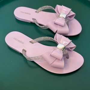Mini Melissa Lavender Sandals with Glitter Bow